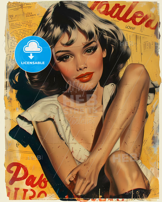 Vibrant Vintage Book Cover Art of a Sitting Woman with Graffiti Background and Artistic Focus