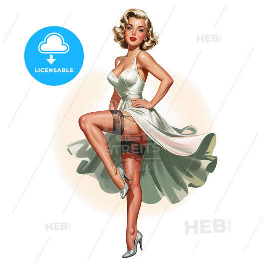 Vintage Diva: Captivating Pin-Up in Flirty White Elegance