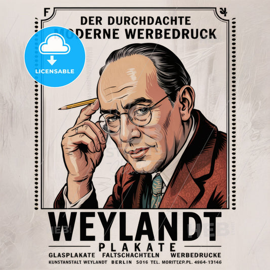 Vintage German Art Nouveau Poster - Contemplative Man in Minimalist Style