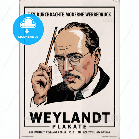 Vintage German Art Nouveau Poster: Contemplative Portrait of a Scholar in Minimalism