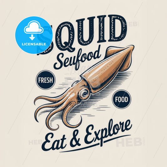 Vintage-Inspired Squid Seafood Logo Art Print: Nautical Rustic Decor for Foodies