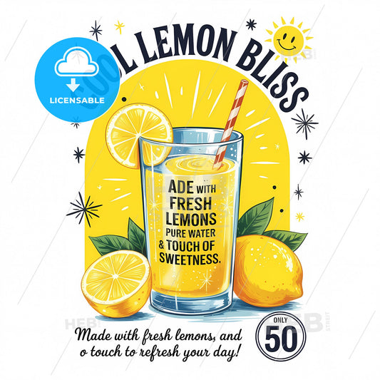 Vintage Lemonade Bliss: Retro Refreshment in Vibrant Yellow Delight