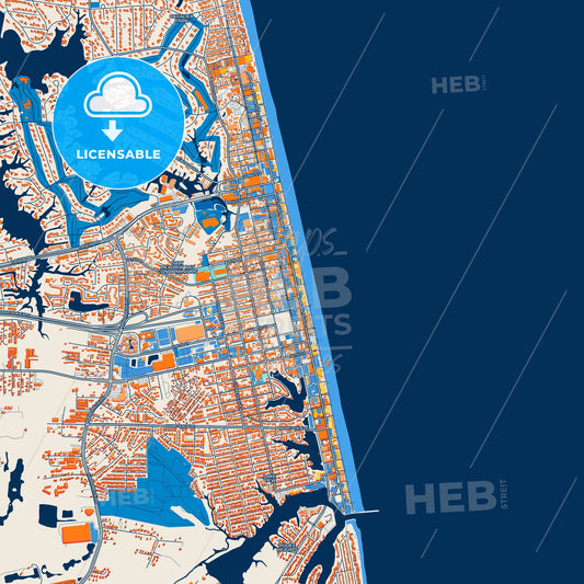Colorful Virginia Beach Street Map with Labels and Buildings