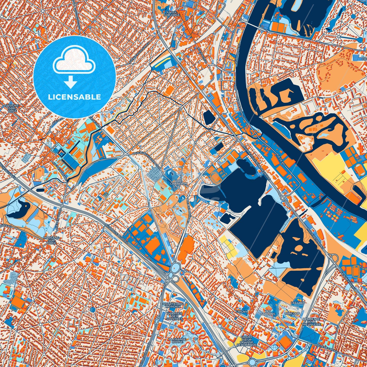 Colorful Viry-Châtillon Street Map with Labels and Buildings