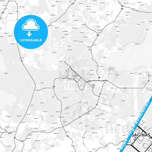 Visaginas, Lithuania light map with streetnames, citynames and districts
