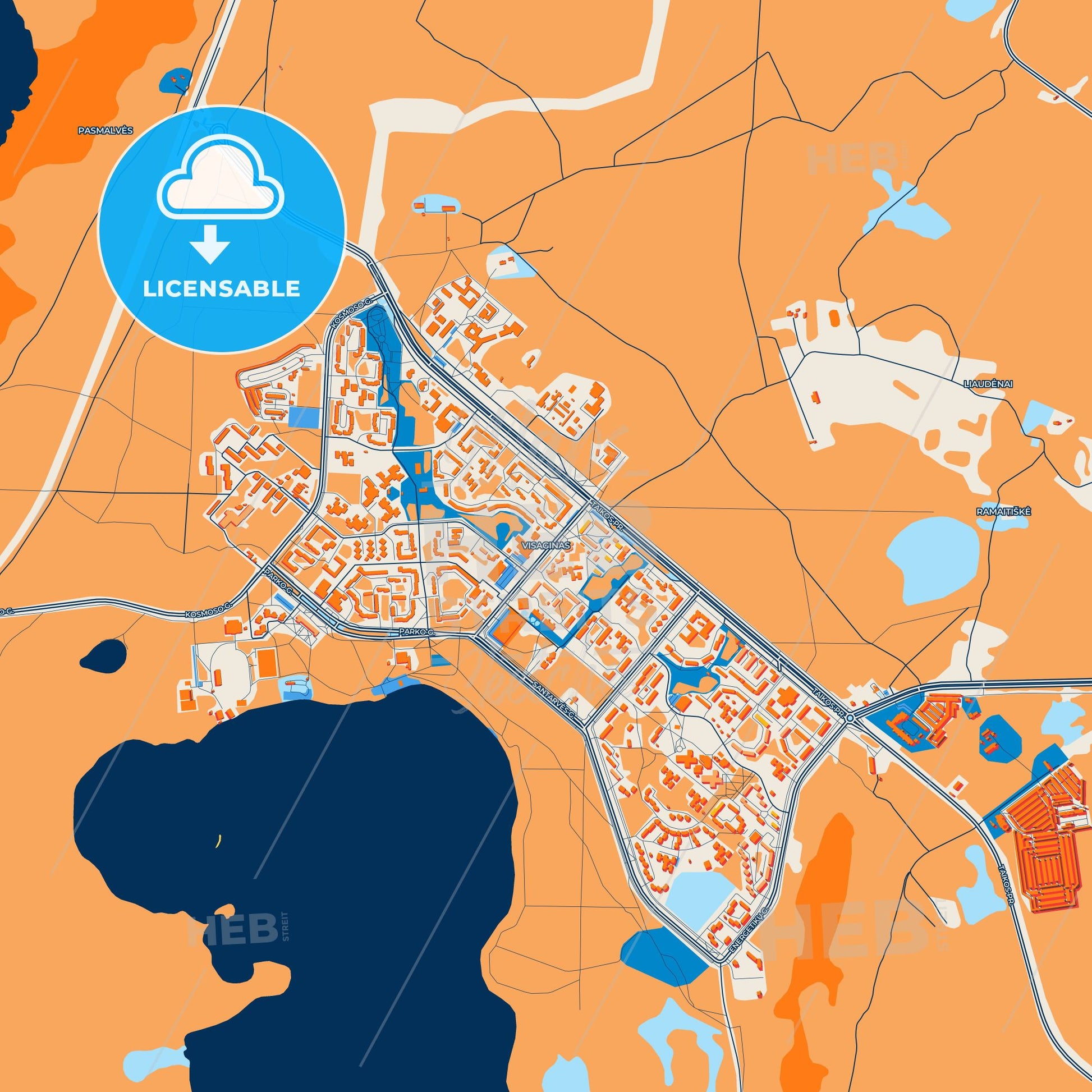 Colorful Visaginas Street Map with Labels and Buildings