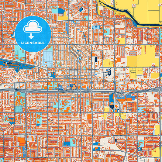 Colorful Visalia Street Map with Labels and Buildings