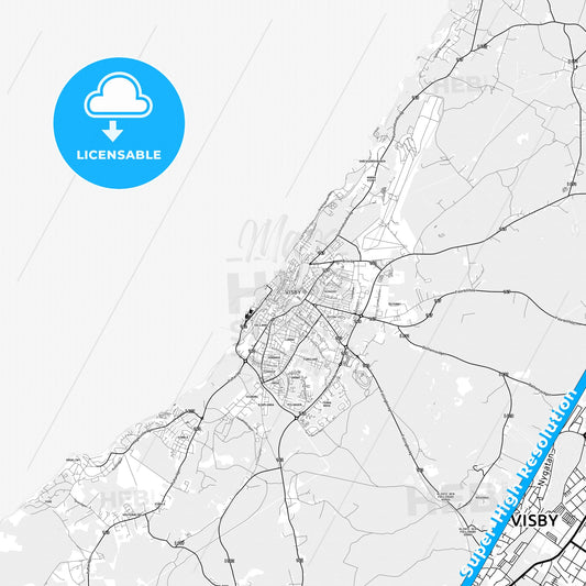 Visby, Sweden light map with streetnames, citynames and districts