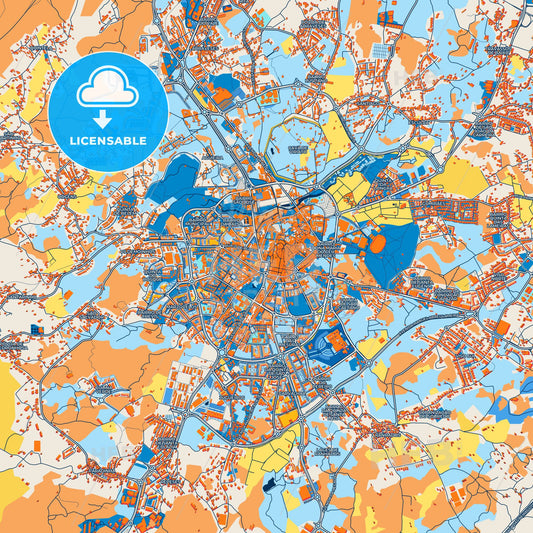 Colorful Viseu Street Map with Labels and Buildings