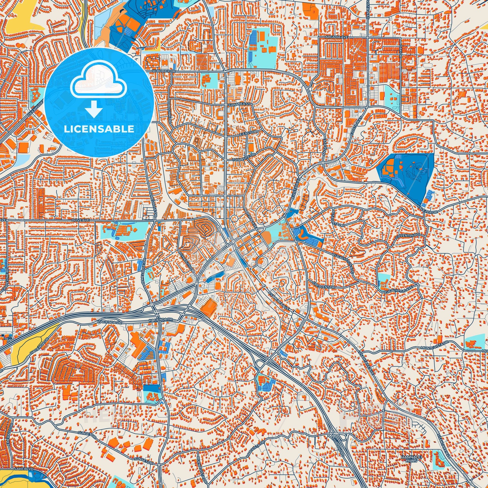Colorful Vista Street Map with Labels and Buildings