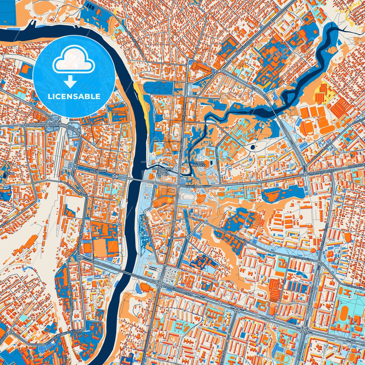 Colorful Vitebsk Street Map with Labels and Buildings