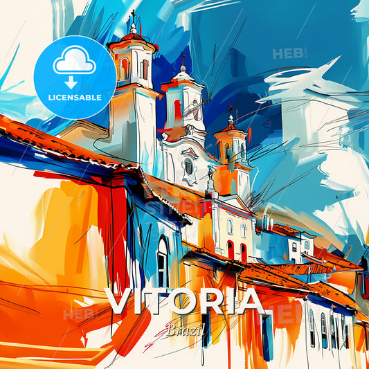 Vibrant Vitoria, Brazil - A Painting Of A Building With Towers - Square format print template