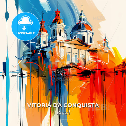 Vibrant Vitoria Da Conquista, Brazil - A Painting Of A Building With A Colorful Background - Square format print template
