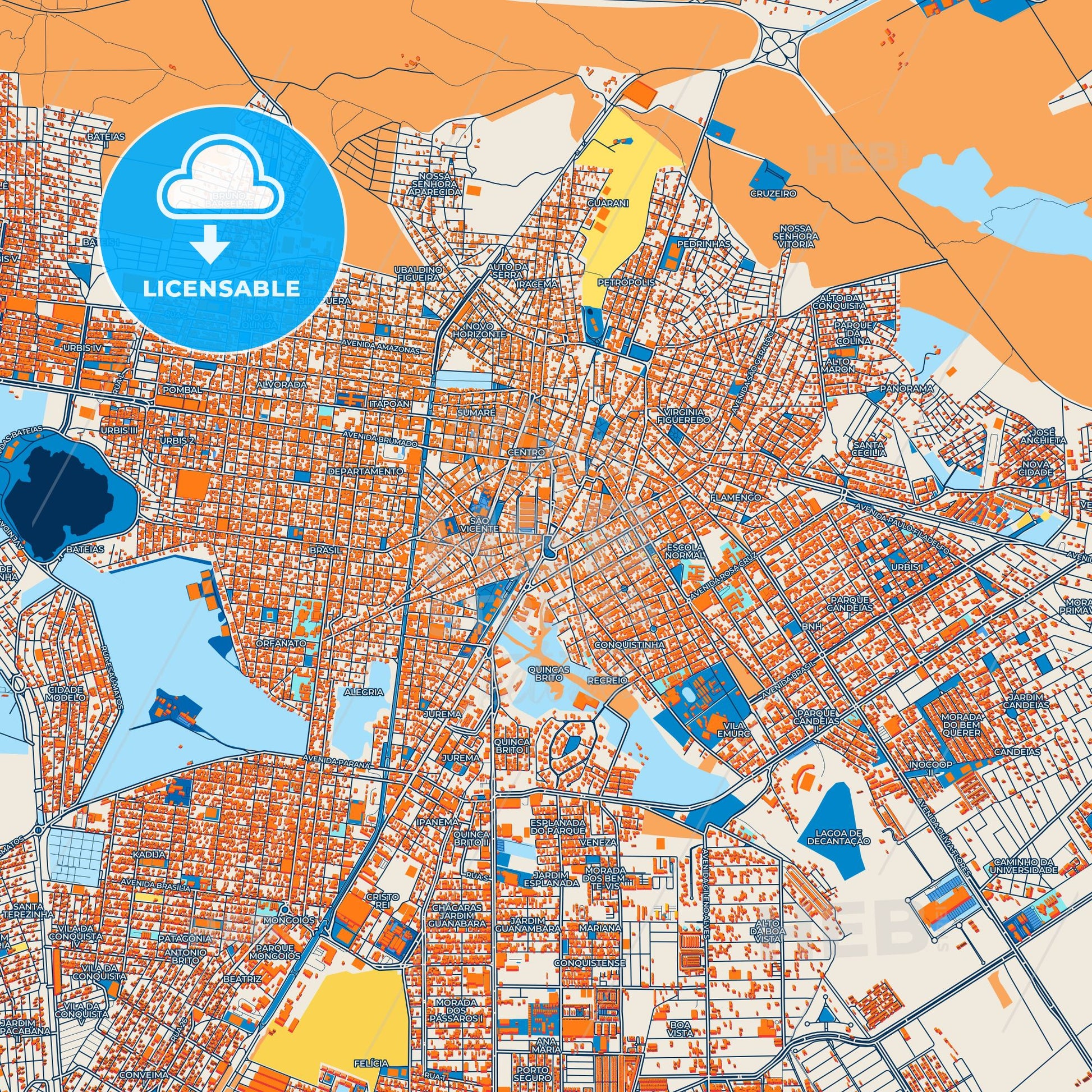 Colorful Vitoria da Conquista Street Map with Labels and Buildings