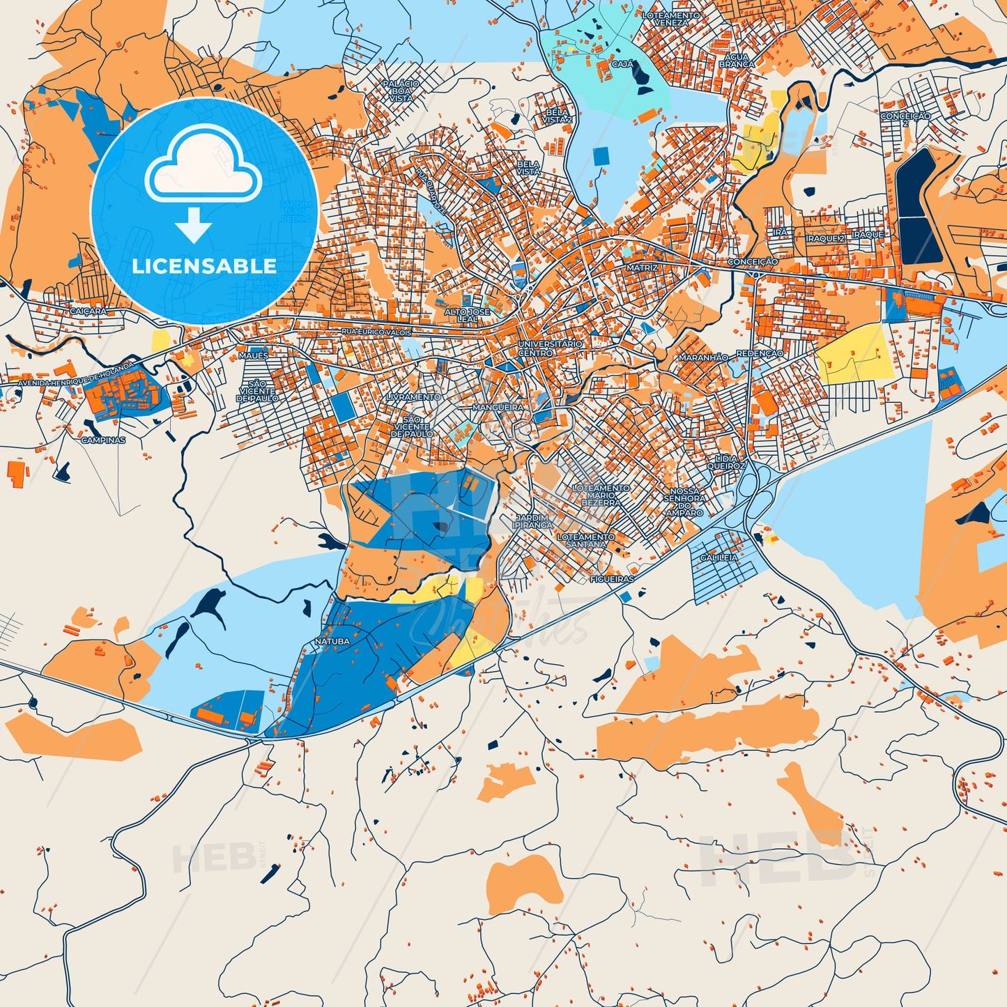 Colorful Vitoria de Santo Antao Street Map with Labels and Buildings