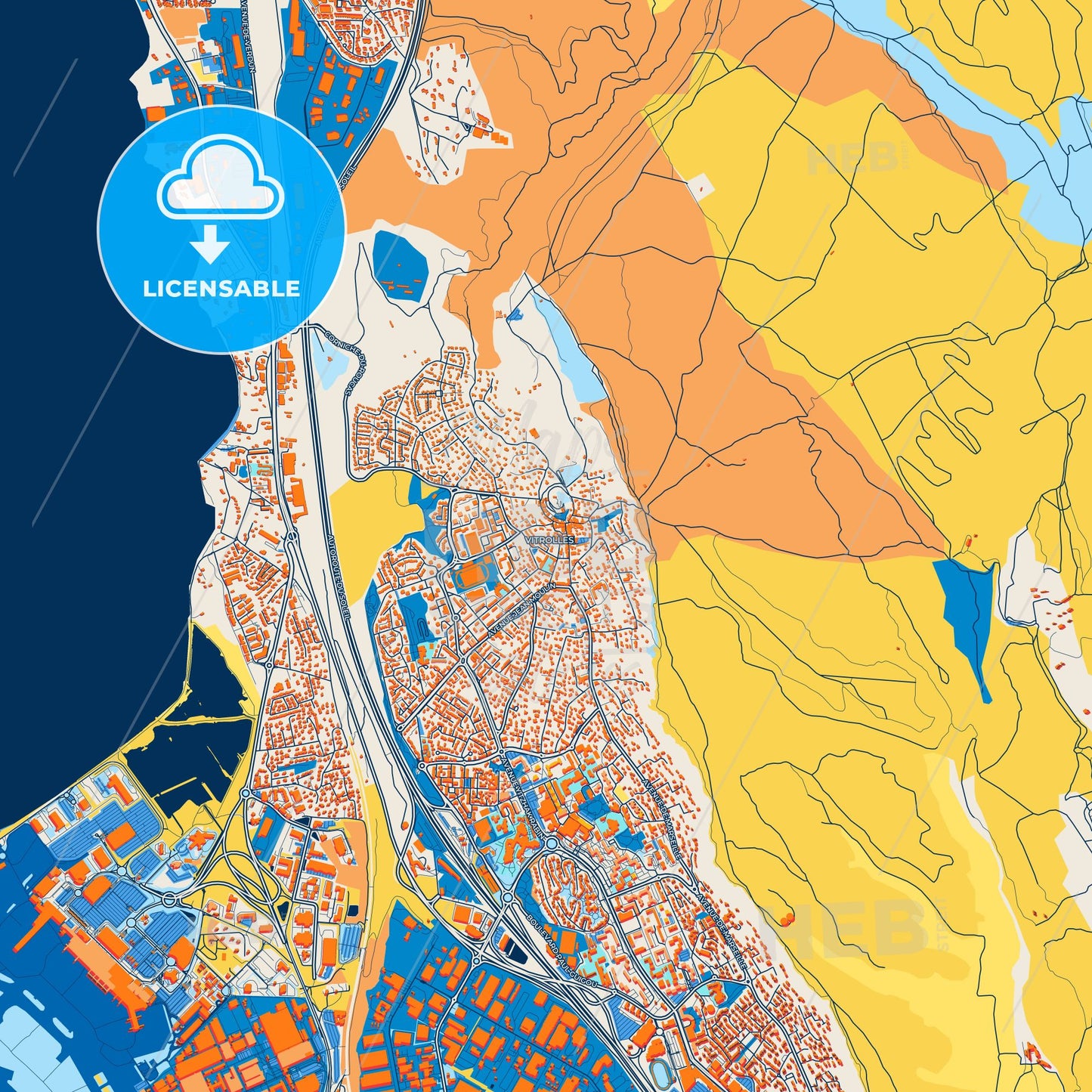 Colorful Vitrolles Street Map with Labels and Buildings
