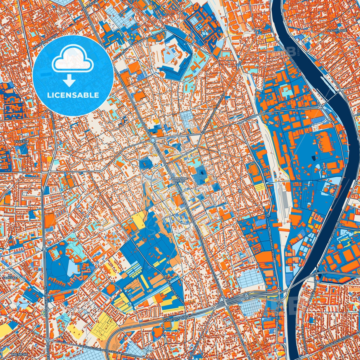 Colorful Vitry-sur-Seine Street Map with Labels and Buildings