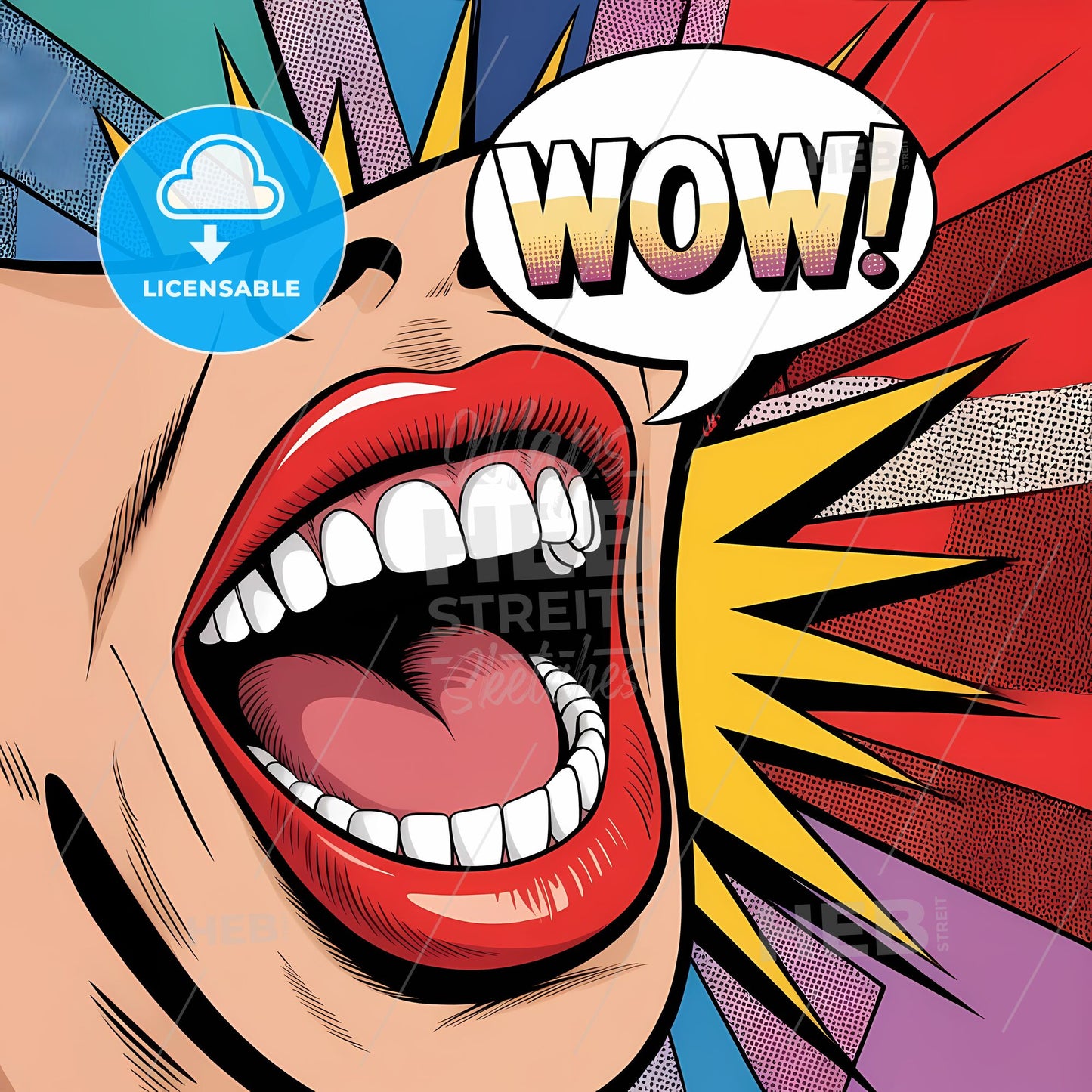 Vivid Comic Smile: Bold Pop Art with Speech Bubble Flair