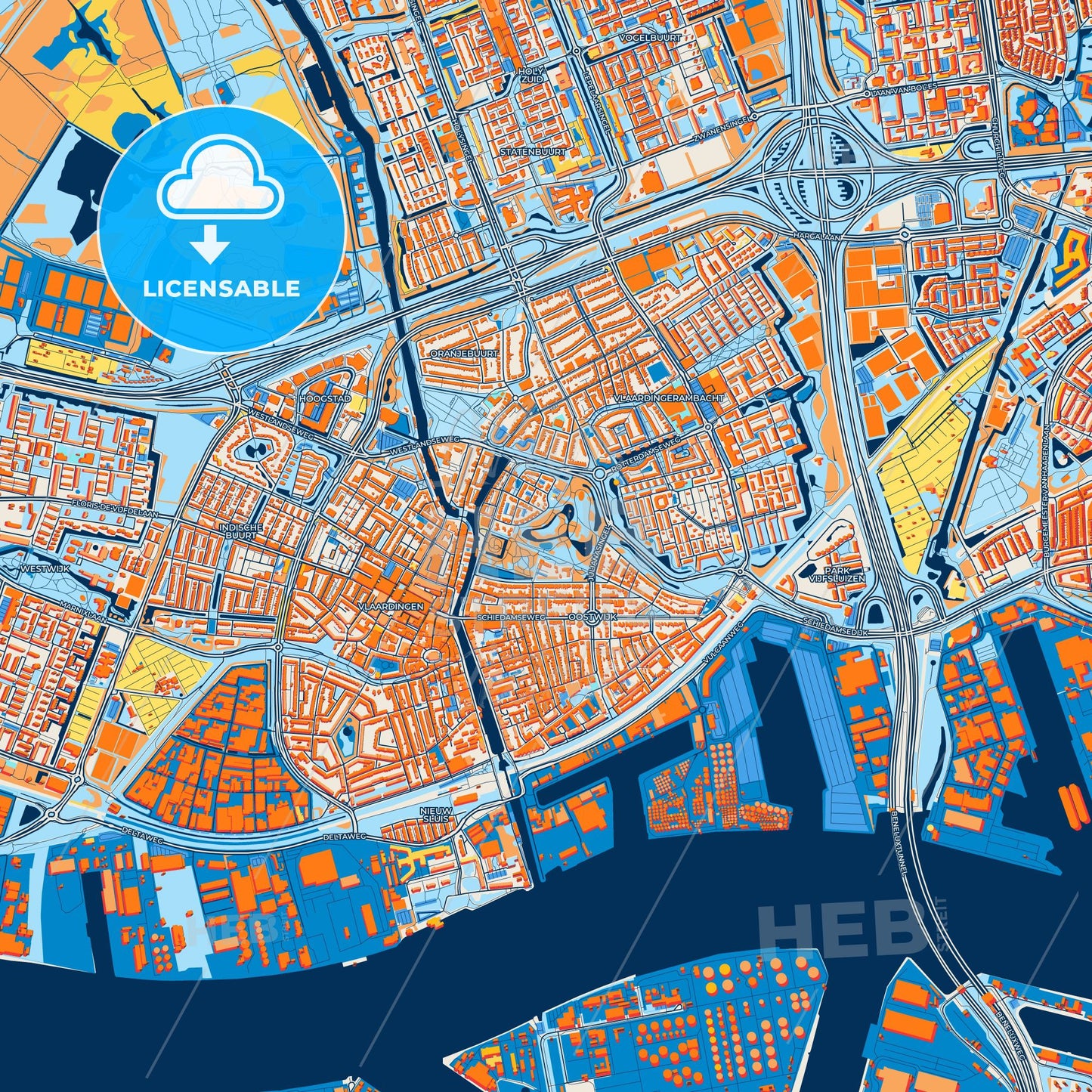 Colorful Vlaardingen Street Map with Labels and Buildings
