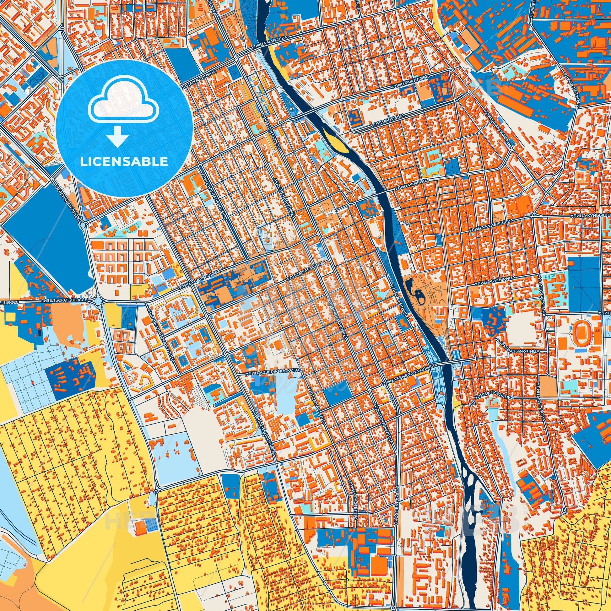 Colorful Vladikavkaz Street Map with Labels and Buildings