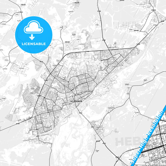 Vladimir, Russia light map with streetnames, citynames and districts