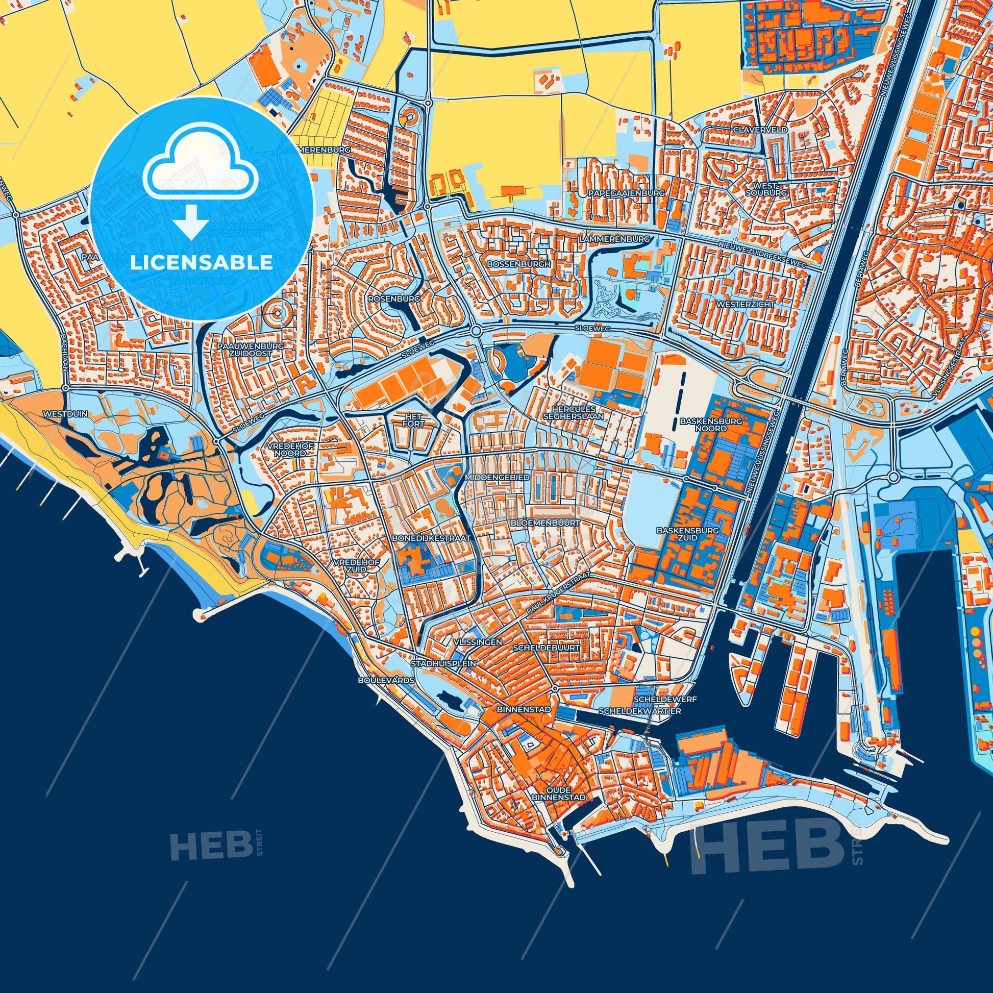 Colorful Vlissingen Street Map with Labels and Buildings