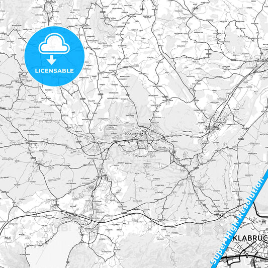 Vöcklabruck, Austria light map with streetnames, citynames and districts