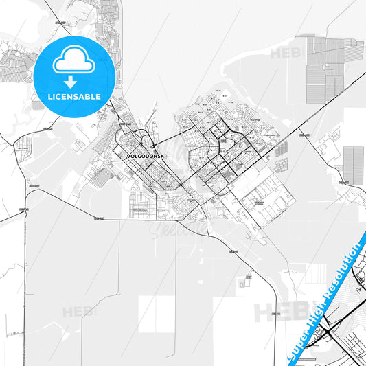 Volgodonsk, Russia light map with streetnames, citynames and districts