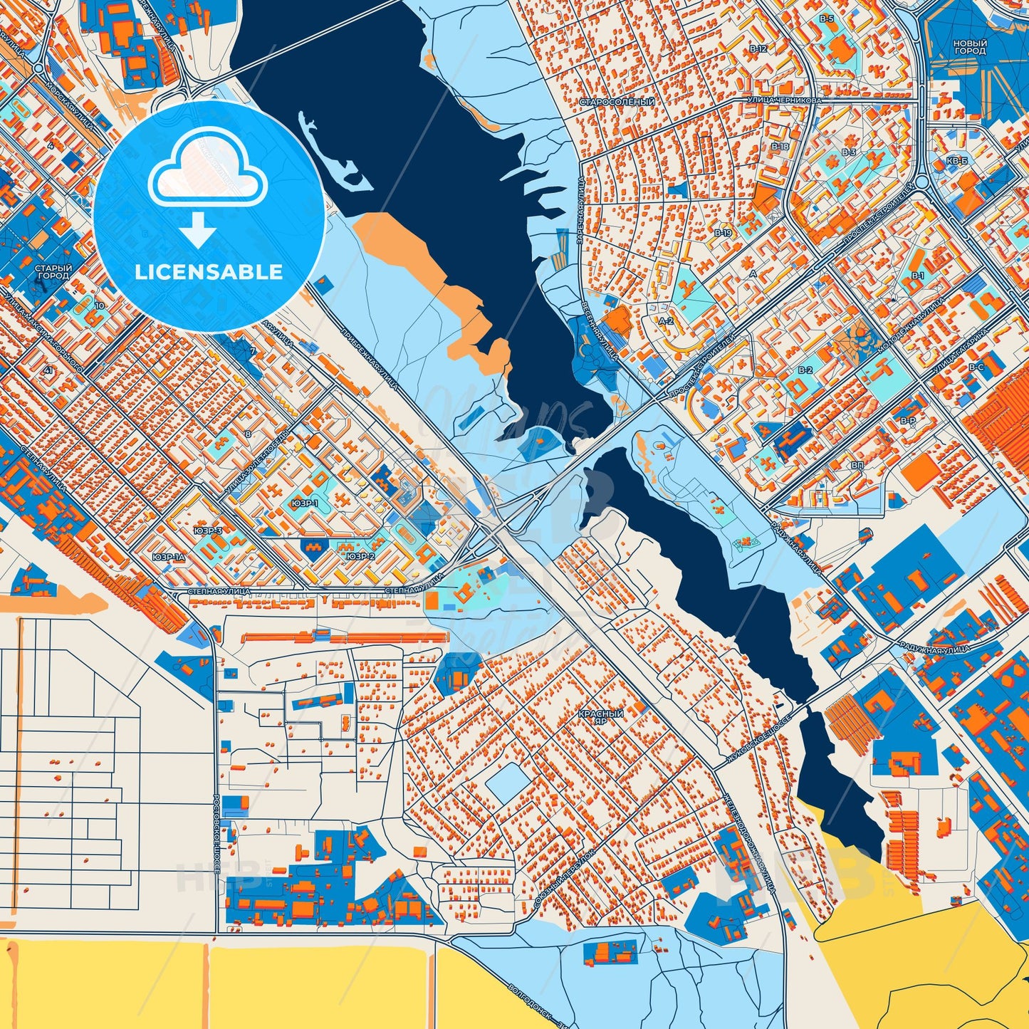 Colorful Volgodonsk Street Map with Labels and Buildings