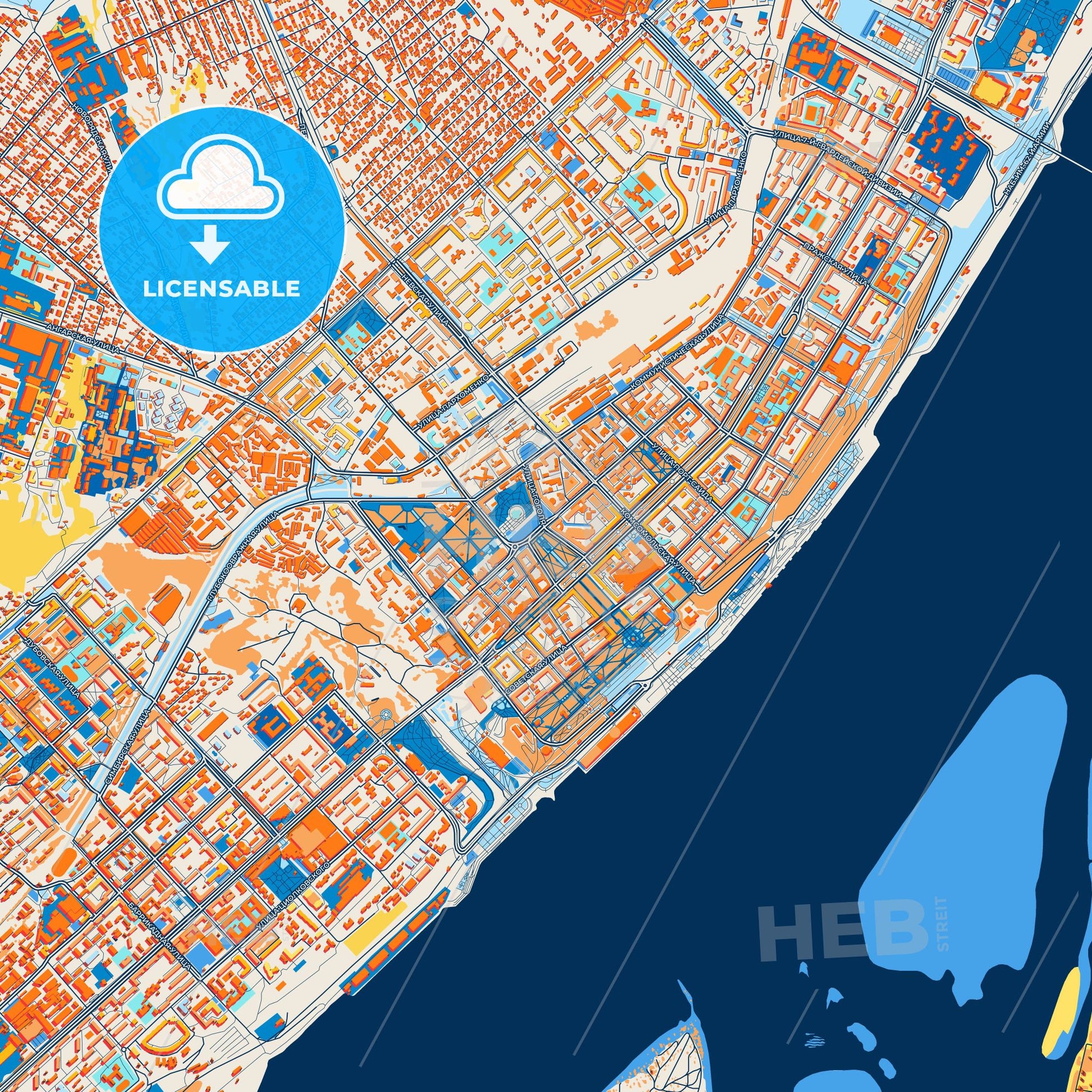 Colorful Volgograd Street Map with Labels and Buildings