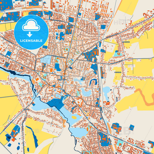 Colorful Volodymyr-Volynskyi Street Map with Labels and Buildings
