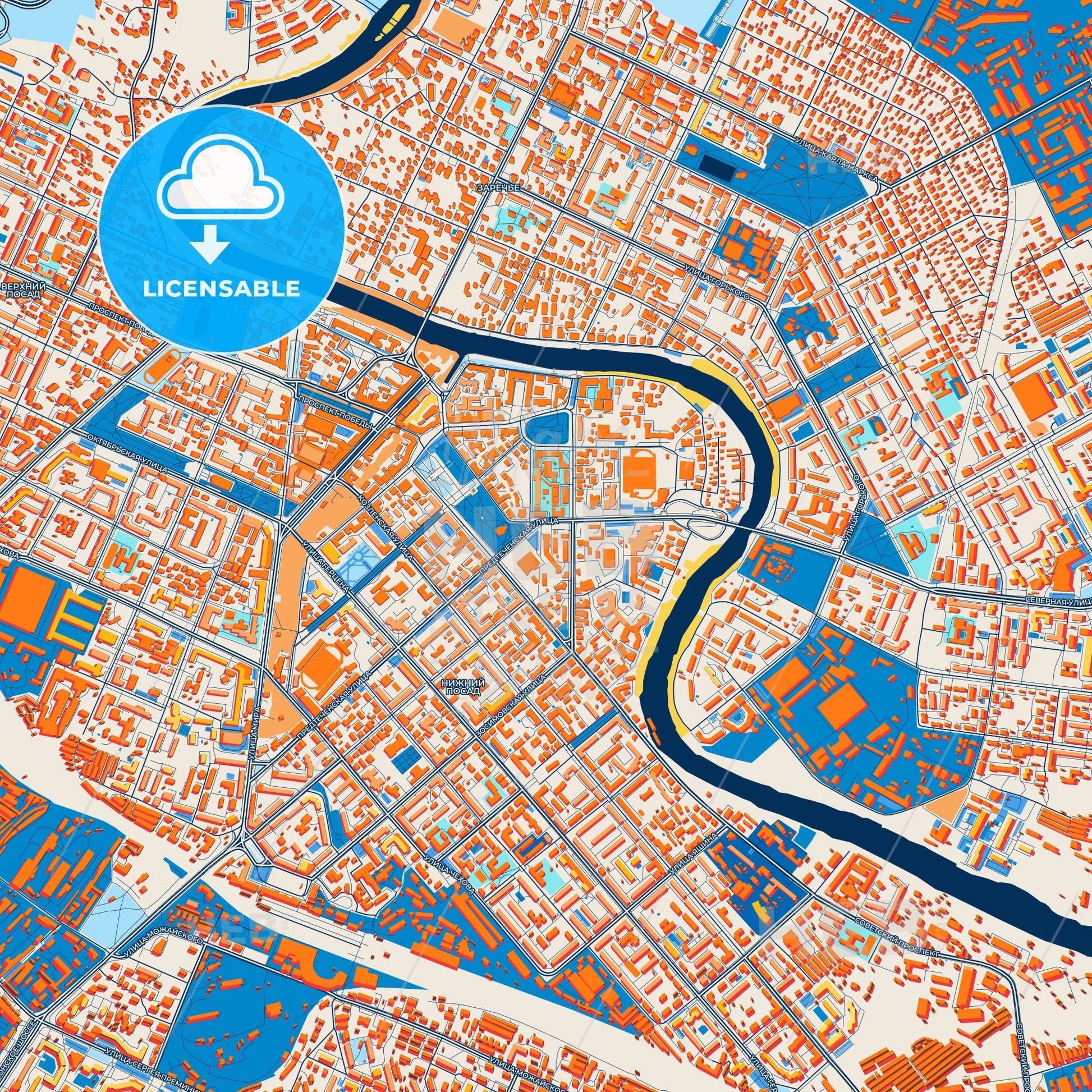 Colorful Vologda Street Map with Labels and Buildings