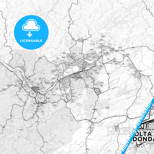 Volta Redonda, Brazil light map with streetnames, citynames and districts