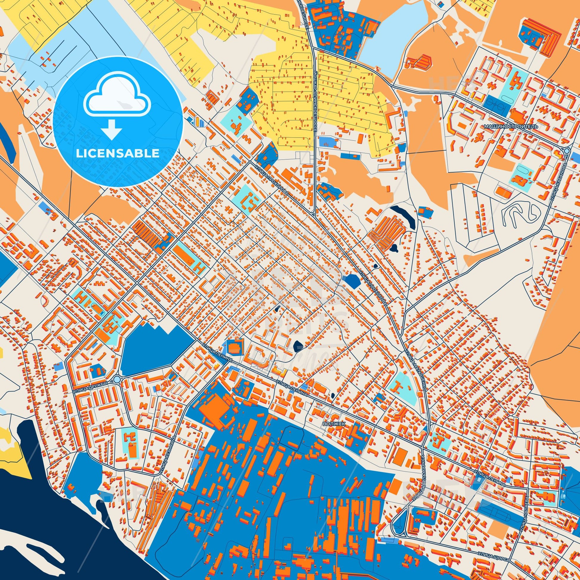 Colorful Volzhsk Street Map with Labels and Buildings