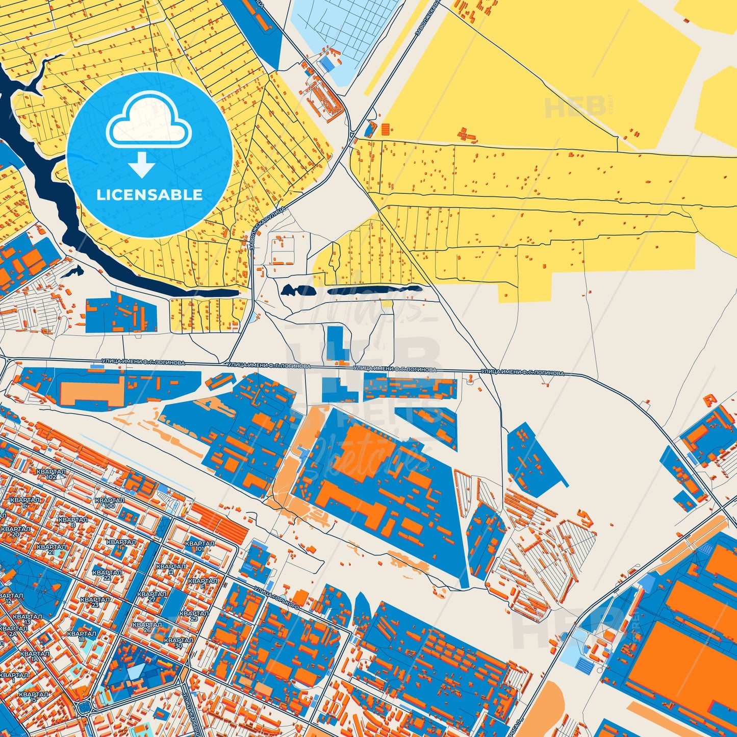 Colorful Volzhsky Street Map with Labels and Buildings
