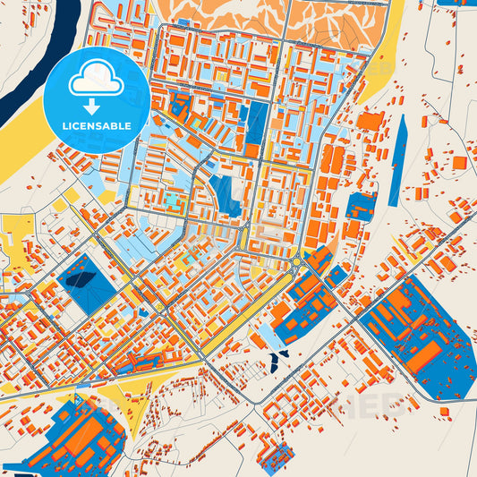 Colorful Vorkuta Street Map with Labels and Buildings