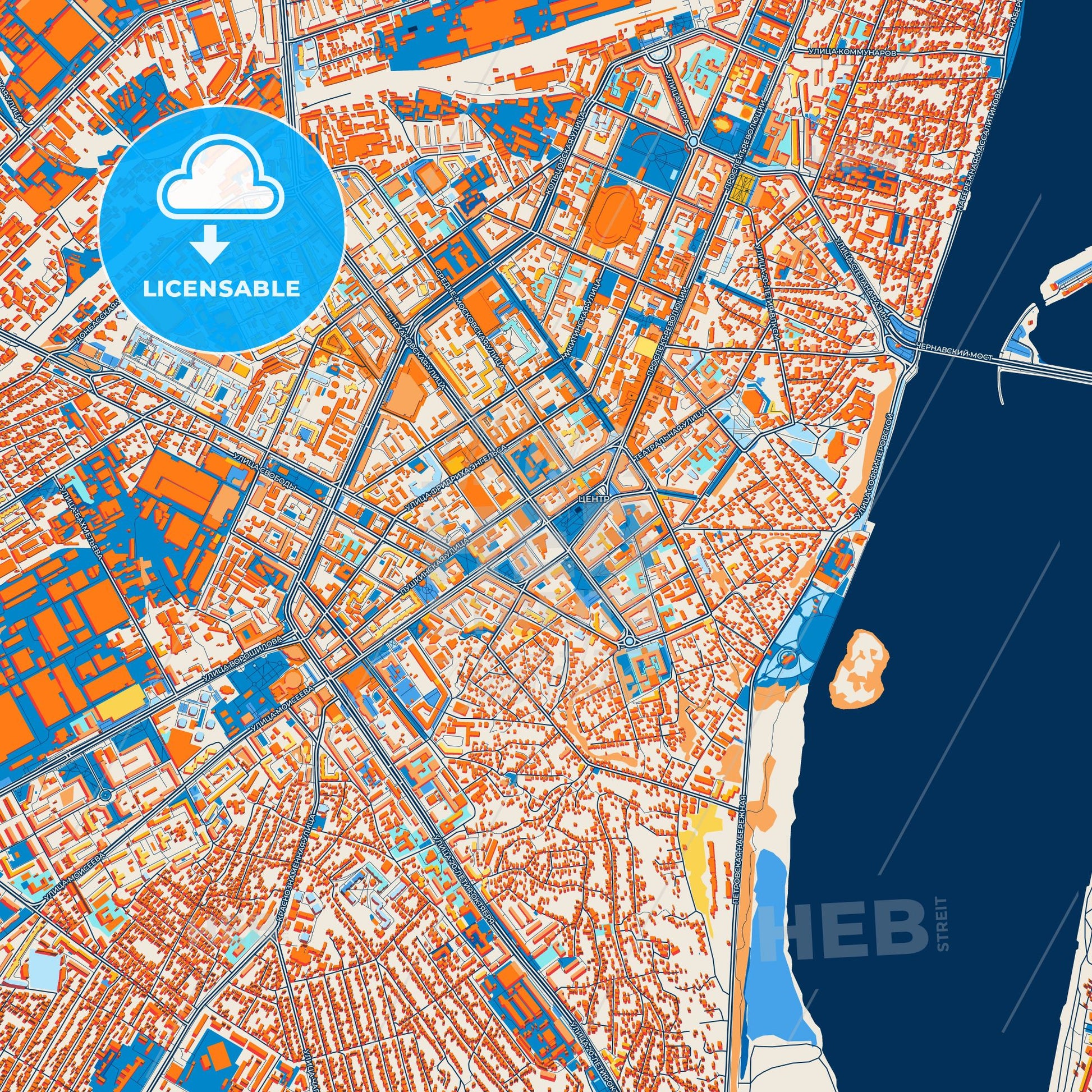 Colorful Voronezh Street Map with Labels and Buildings
