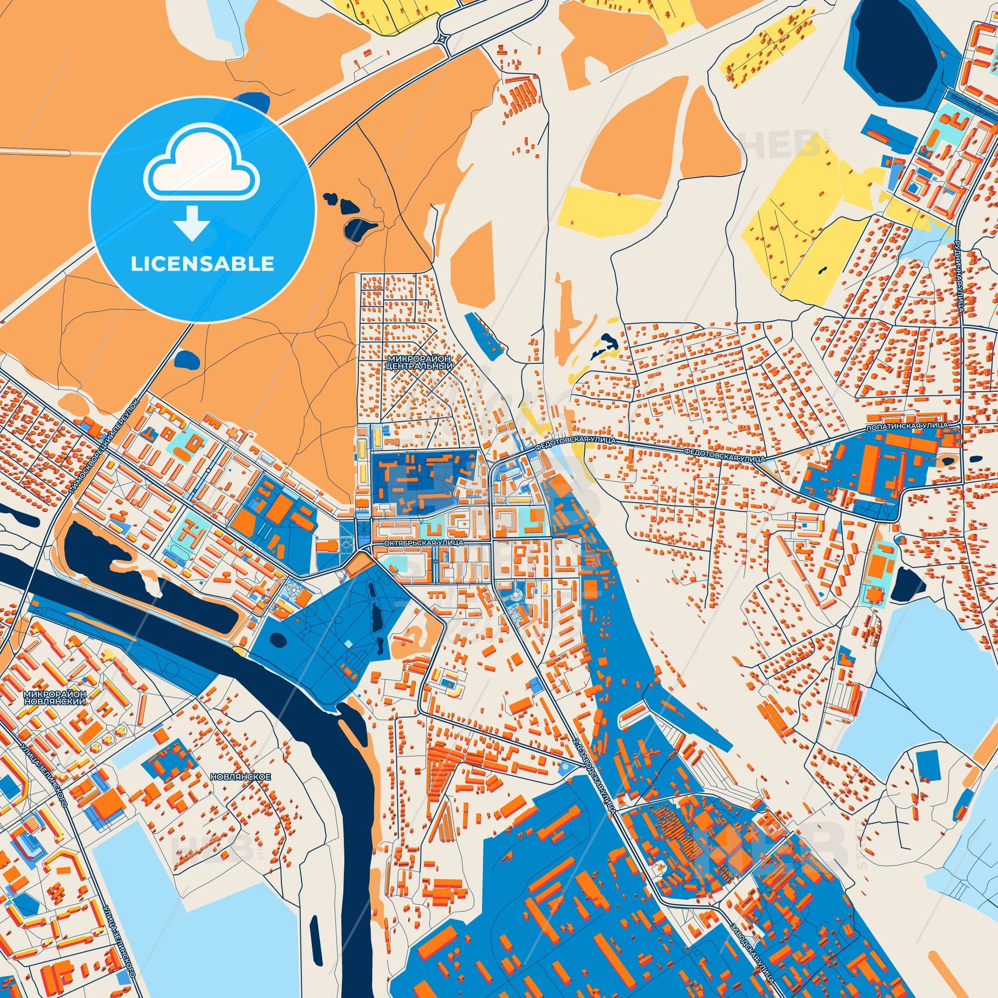 Colorful Voskresensk Street Map with Labels and Buildings