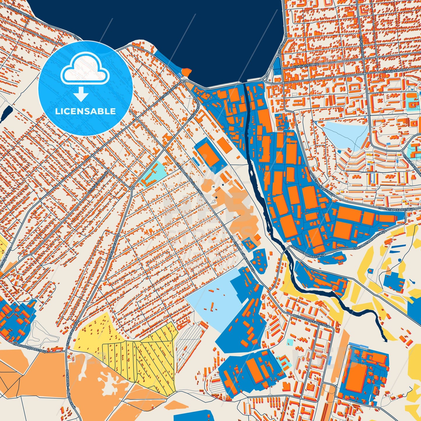 Colorful Votkinsk Street Map with Labels and Buildings