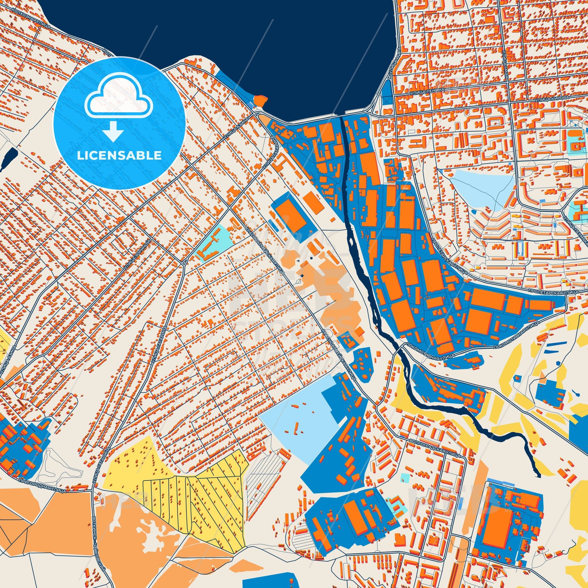 Colorful Votkinsk Street Map with Labels and Buildings