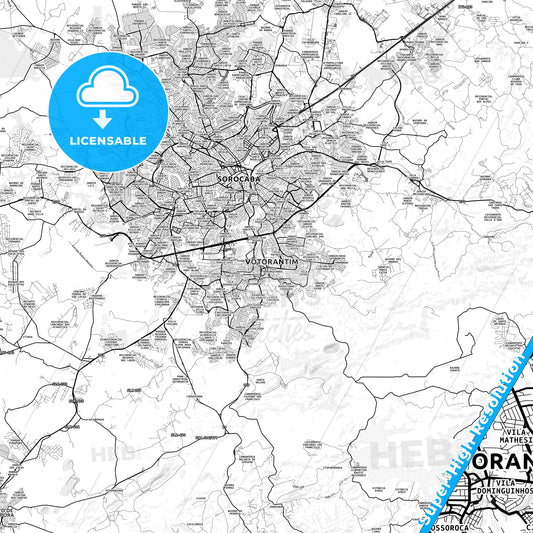 Votorantim, Brazil light map with streetnames, citynames and districts
