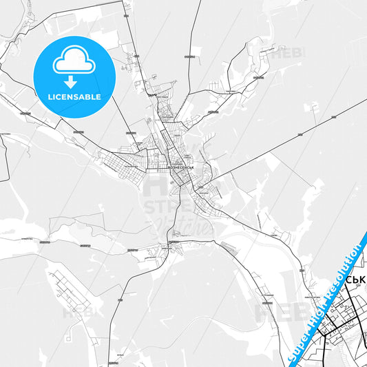 Voznesensk, Ukraine light map with streetnames, citynames and districts