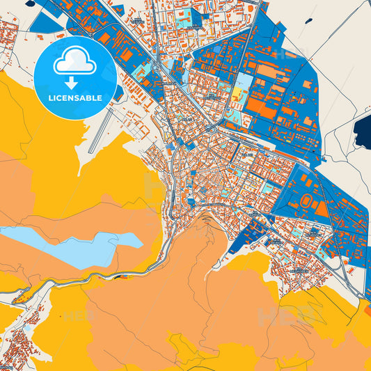 Colorful Vratsa Street Map with Labels and Buildings