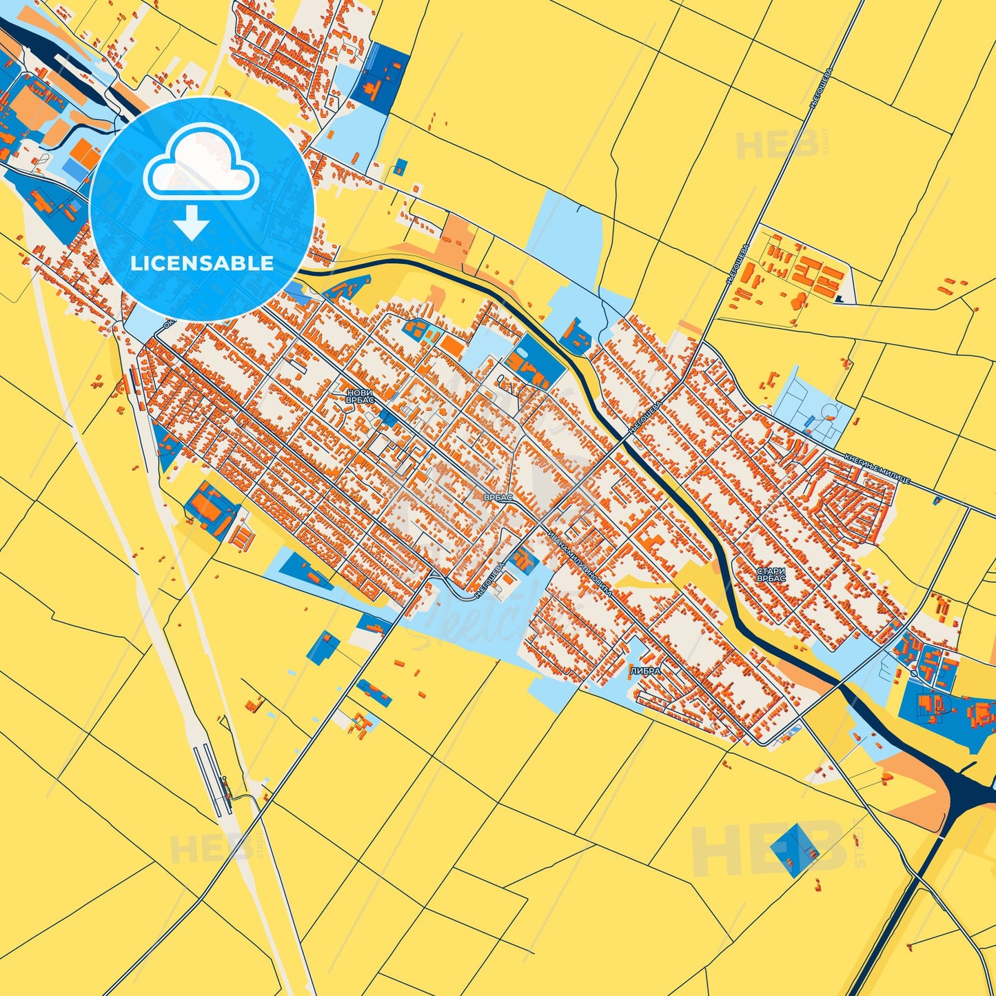 Colorful Vrbas Street Map with Labels and Buildings