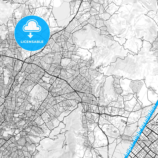 Vrilissia, Greece light map with streetnames, citynames and districts