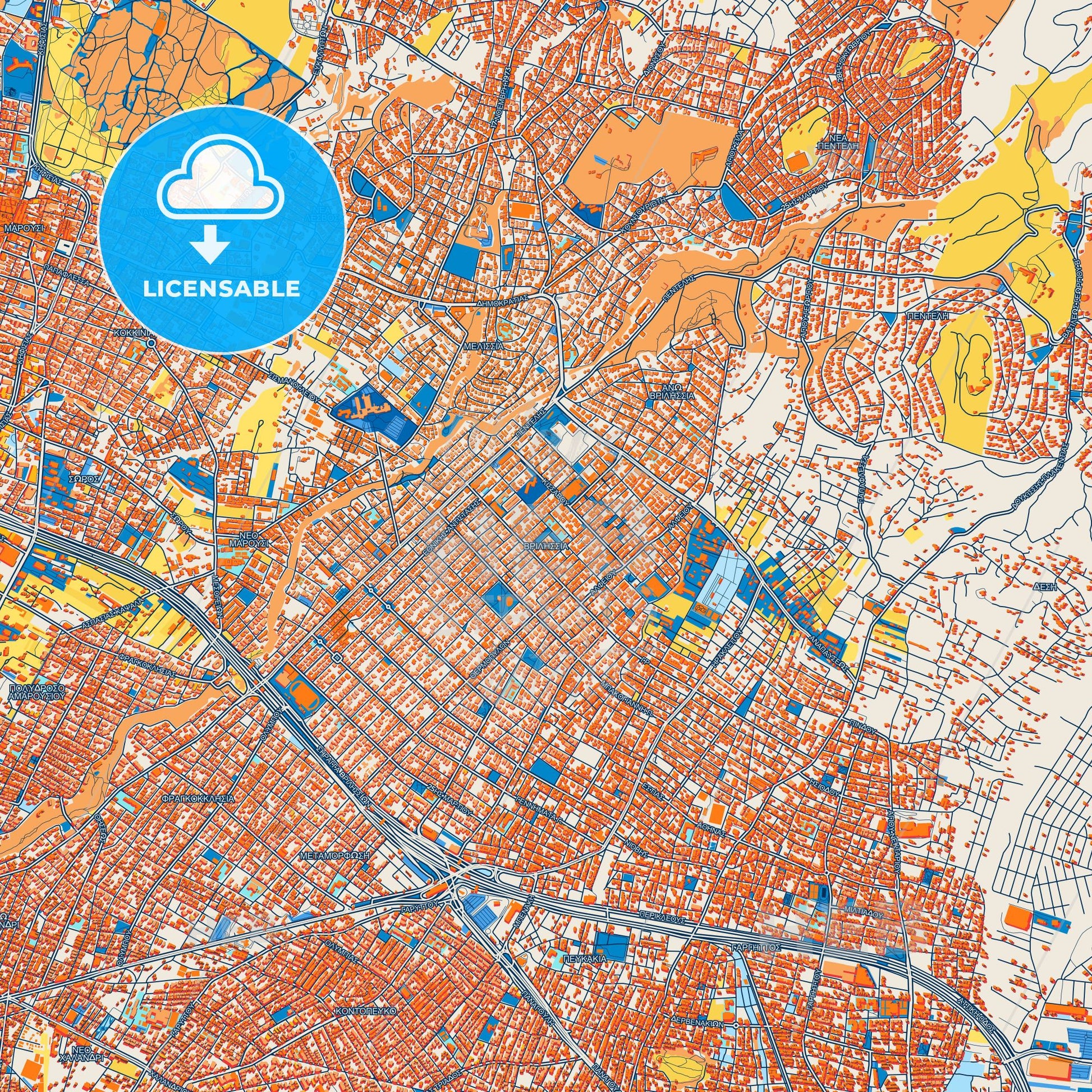 Colorful Vrilissia Street Map with Labels and Buildings