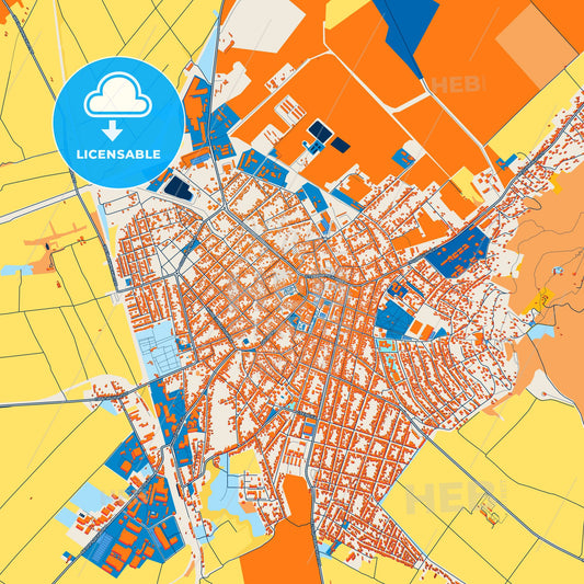 Colorful Vršac Street Map with Labels and Buildings