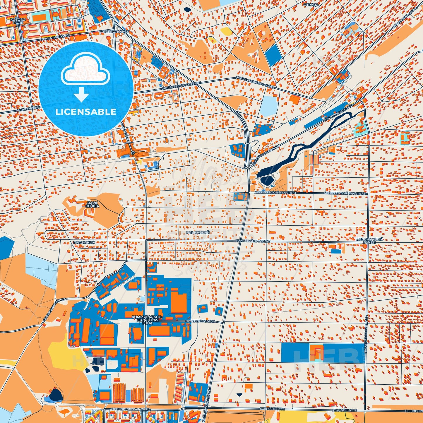 Colorful Vsevolozhsk Street Map with Labels and Buildings
