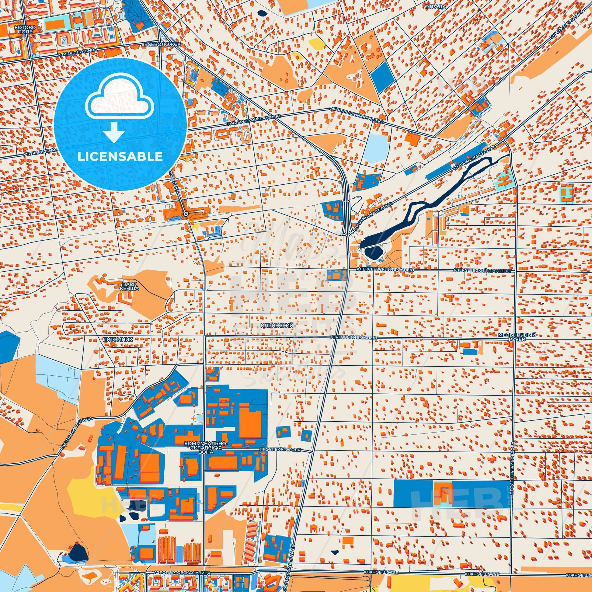 Colorful Vsevolozhsk Street Map with Labels and Buildings