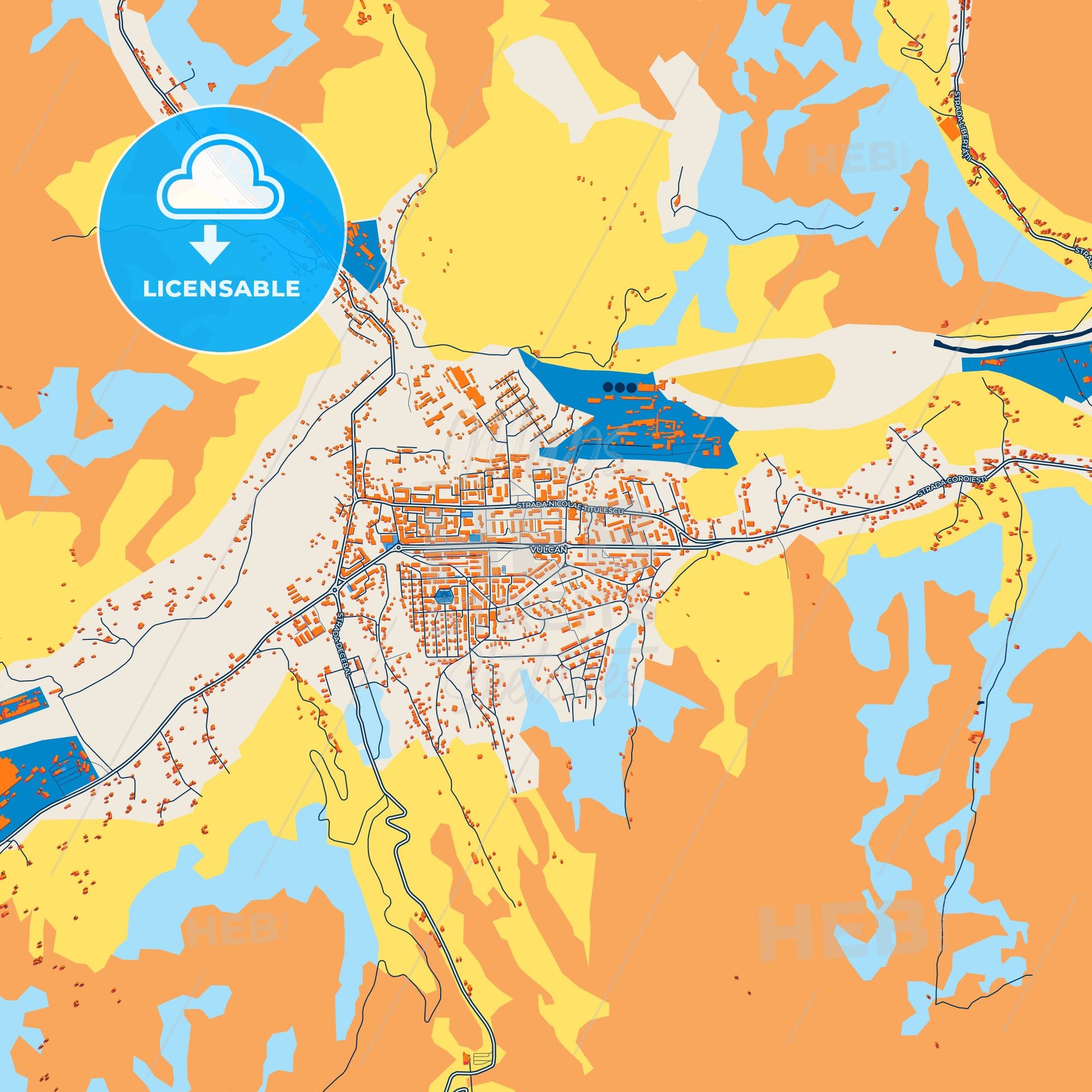 Colorful Vulcan Street Map with Labels and Buildings